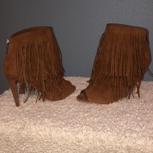 Peep toe fringe bootie